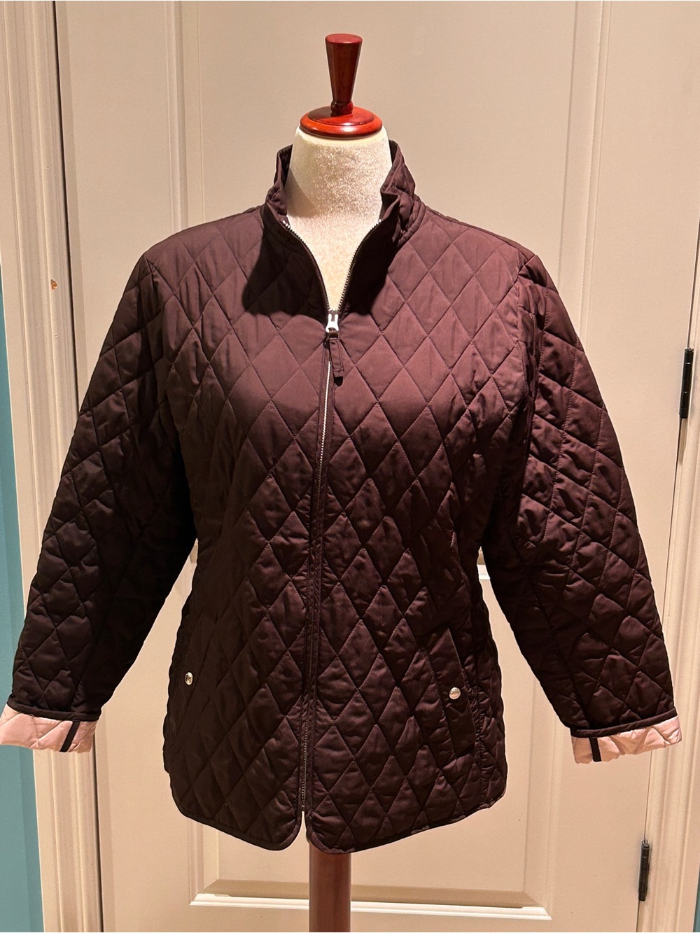 Lands' End Quilted Zip Jacket in Deep Brown